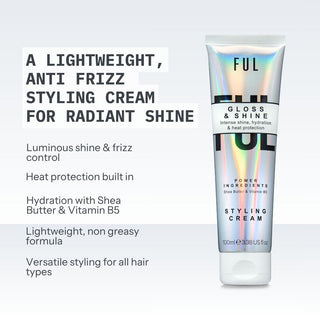 FUL Gloss and Shine Styling Cream 100ml – Lightweight Anti-Frizz, Heat Protection, Hydration & Radiant Shine
