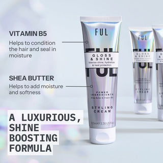FUL Gloss and Shine Styling Cream 100ml – Lightweight Anti-Frizz, Heat Protection, Hydration & Radiant Shine