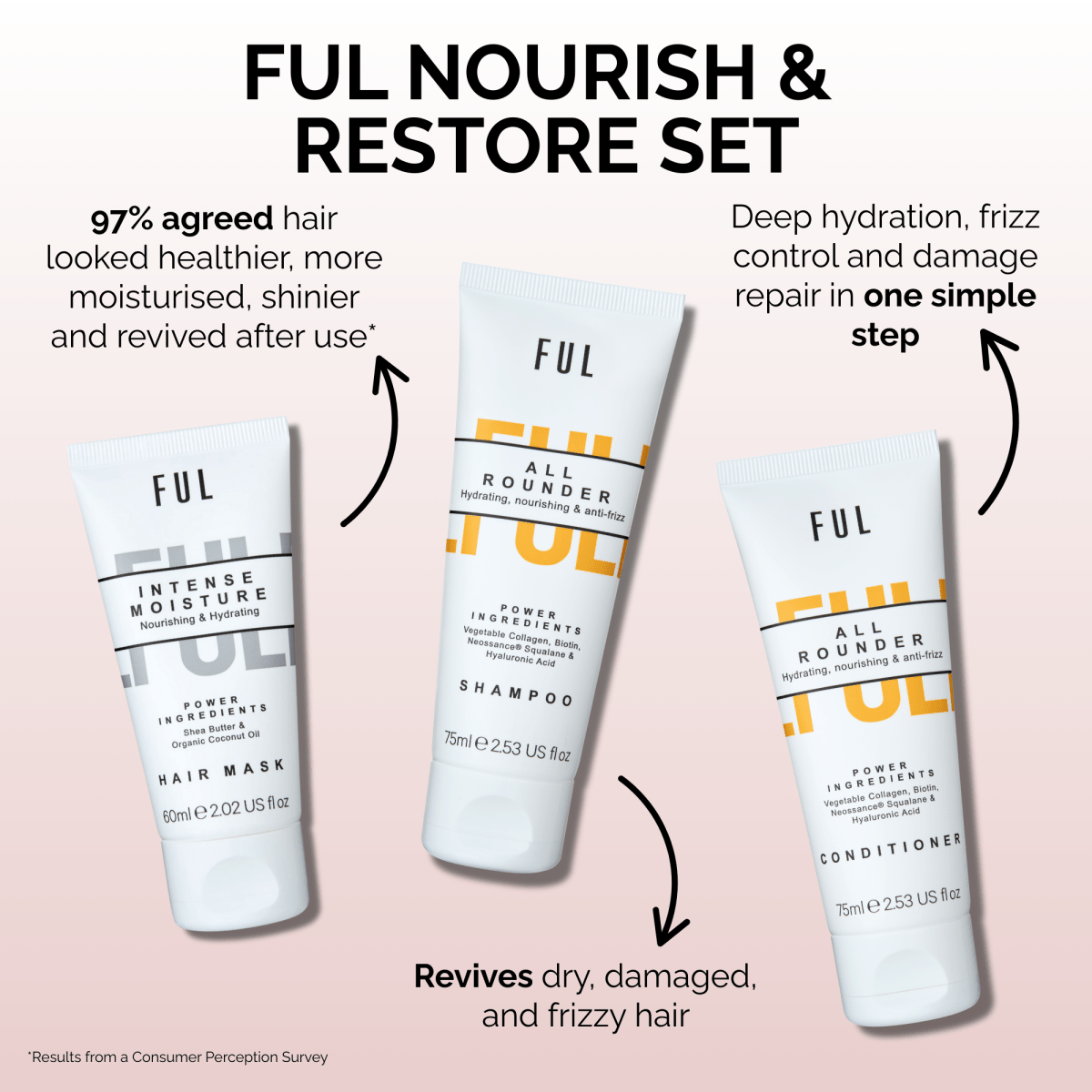FUL Nourish and Restore Set - Deep Hydration for Dry, Damaged or Curly Hair - The LTL Shop
