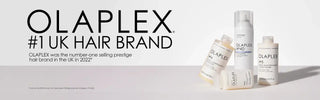 Olaplex hair care product bottles arranged in a minimalist advertisement banner.