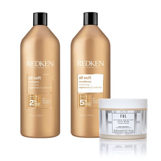 Redken All Soft Shampoo & Conditioner 1000ml and FUL Moisture Mask Bundle