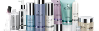 Silver system professional hair care products with blue and purple accents.